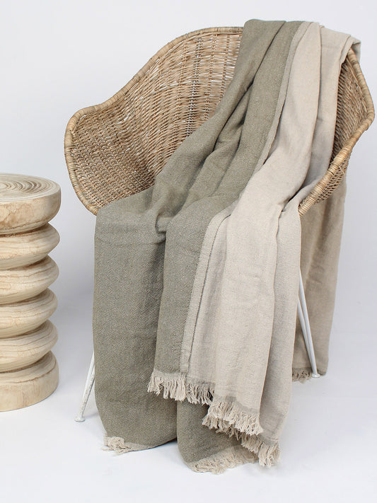 Linen Throw | Sage Ecru