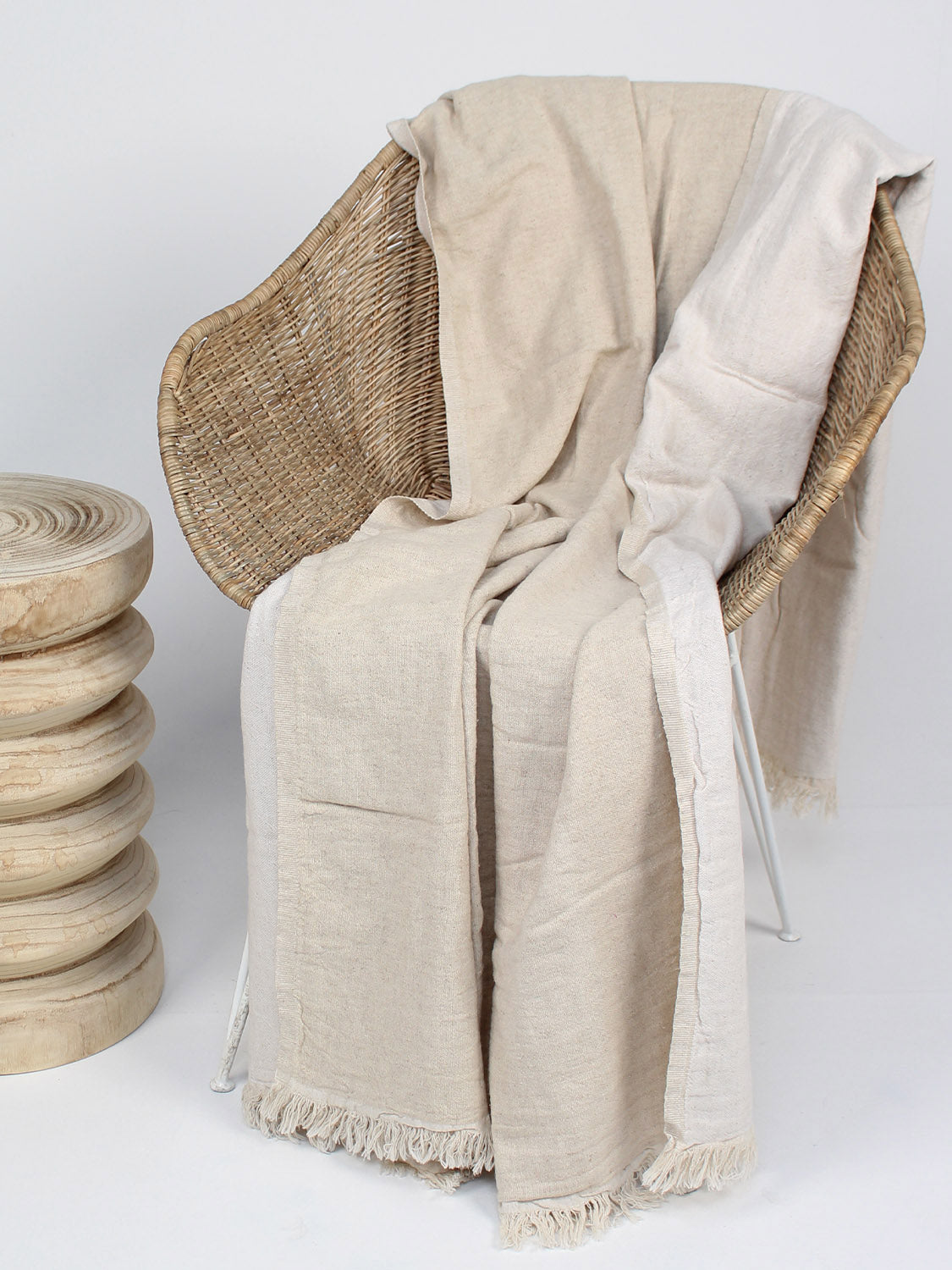 Linen Throw | Desert Sand & Ecru